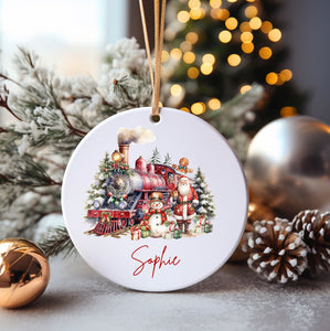 Personalised Christmas Train Scene Bauble, Personalised Christmas Tree Decoration
