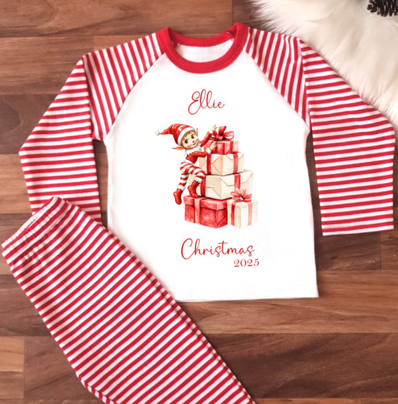 Personalised Christmas Elf Pyjamas, Elf Arrival PJs