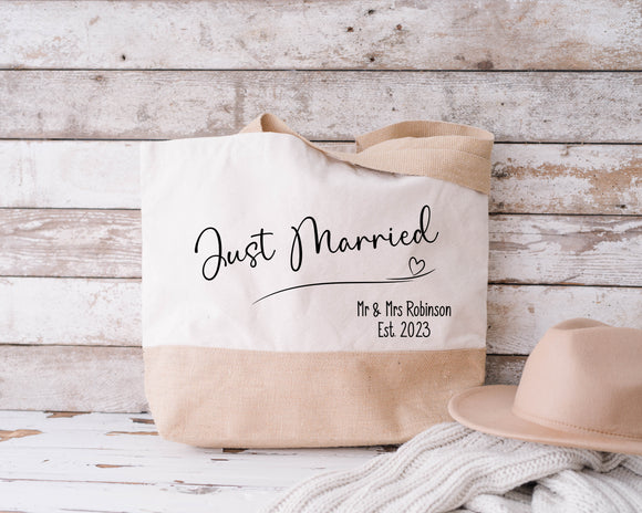 Large Personalised Newly Wed Beach Bag, Just Married Beach Bag, Honeymoon Beach Bag, Wedding Gift
