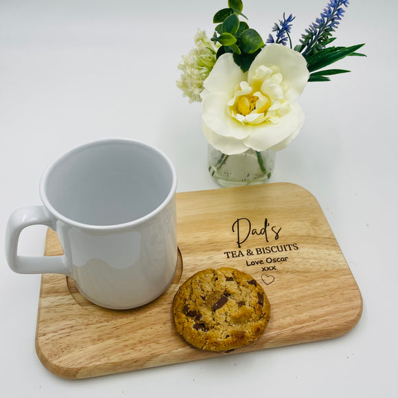 Personalised Custom Engraved Wooden Tea and Biscuits Board, Serving Board, Coffee and Biscuit Board,