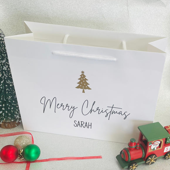 Personalised Merry Christmas Gift Bag, Christmas Tree Gift Bag, Luxury Christmas Gift Wrap