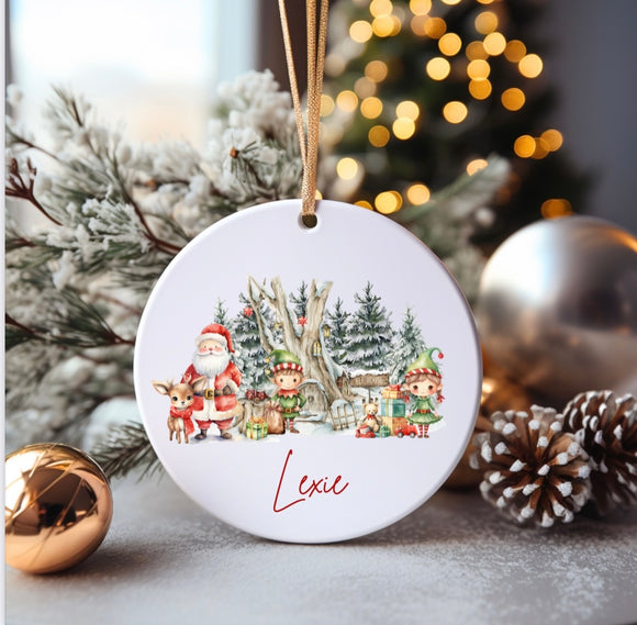 Personalised Christmas Forest Scene Bauble, Personalised Christmas Tree Decoration, Christmas Tree Bauble