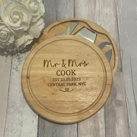 Personalised Wooden Engraved Mr & Mrs Cheeseboard Set