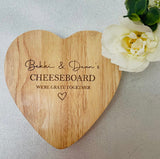 Personalised Heart Shaped Wooden Cheese Board and Cheese Knives set