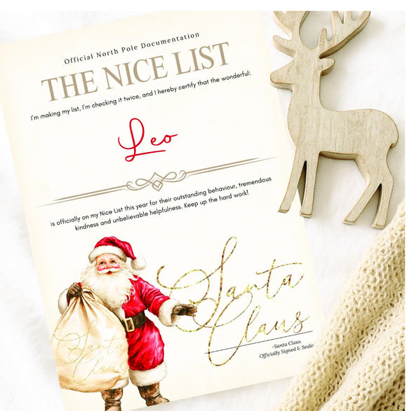 Santa's Nice List Certificate, Santa Mail, Christmas List