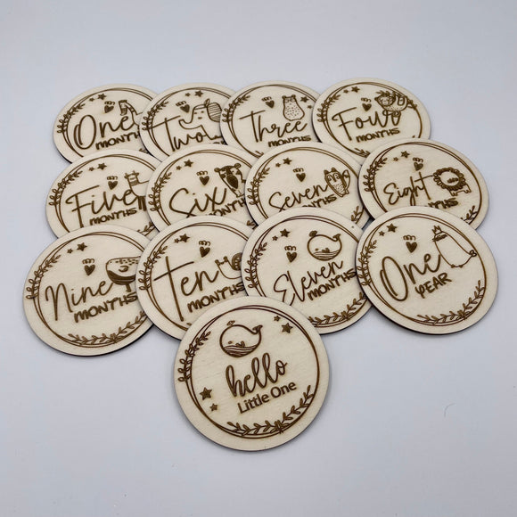 Set of 13 Wooden Baby Milestone Discs