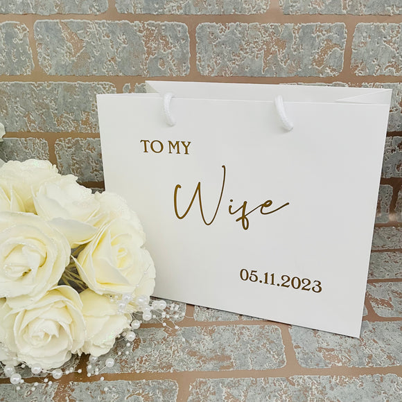 To My Wife Gift Bag With Wedding Date Button Rose